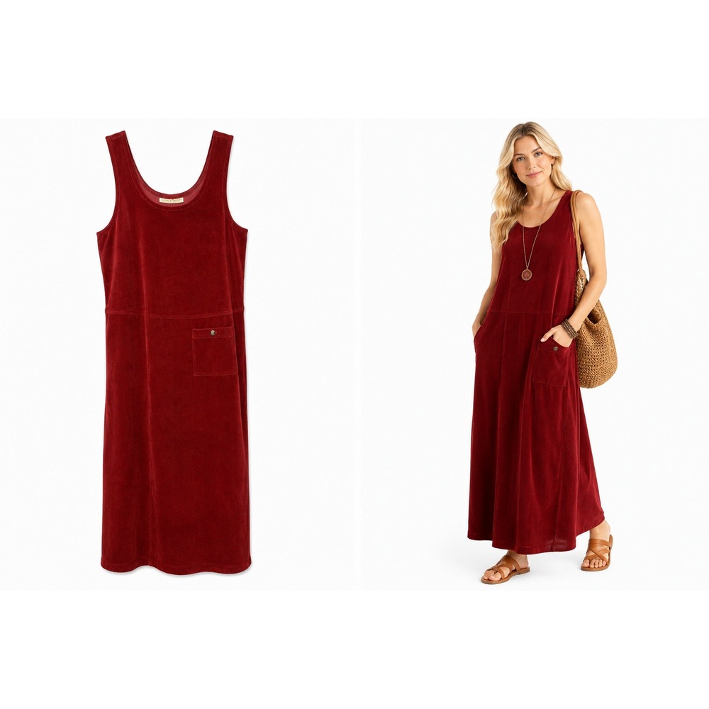Smith & Hawken Women M Red Lagenlook Maxi Dress Sleeveless Casual Cottagecore